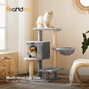img 3 attached to 🐱 FEANDREA Small Cat Tree Tower - 33.1-Inch Cat Condo with Basket, Cat Cave, Removable Washable Cover, Ideal for Small Spaces