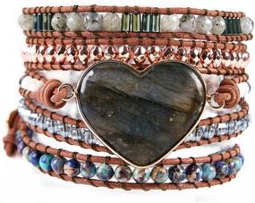 img 4 attached to 📿 YGLINE Chakra Wrap Bracelet - Handmade Leather Imperial Jasper Bead Adjustable Wrap Bracelet