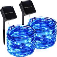 🔆 2-pack outdoor solar string lights, 39.4 ft 120 led blue fairy lights with 8 modes, waterproof silver wire light for halloween, christmas, patio, yard, wedding party логотип