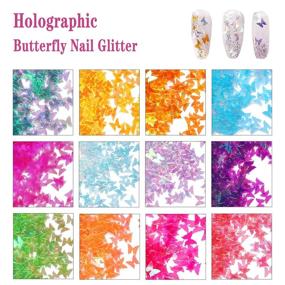 img 2 attached to 🦋 24-Color Butterfly Nail Art Glitter and 12-Shaped Iridescent Mermaid Flakes: 3D Holographic Acrylic Nail Art Supplies, Stickers & Accessories for DIY Nail Design, Makeup, and Decoration