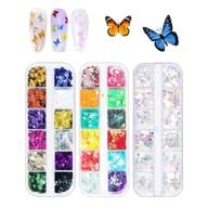 🦋 24-color butterfly nail art glitter and 12-shaped iridescent mermaid flakes: 3d holographic acrylic nail art supplies, stickers & accessories for diy nail design, makeup, and decoration logo