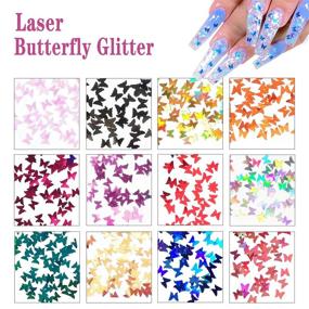 img 3 attached to 🦋 24-Color Butterfly Nail Art Glitter and 12-Shaped Iridescent Mermaid Flakes: 3D Holographic Acrylic Nail Art Supplies, Stickers & Accessories for DIY Nail Design, Makeup, and Decoration