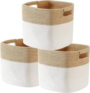 🧺 sunla cotton rope storage baskets set of 3: foldable & decorative storage woven basket with handles - ideal for clothes, toys, books, nursery, and makeup - yellow white (10.5"x10.5"x11") logo