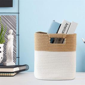 img 1 attached to 🧺 Sunla Cotton Rope Storage Baskets Set of 3: Foldable & Decorative Storage Woven Basket with Handles - Ideal for Clothes, Toys, Books, Nursery, and Makeup - Yellow White (10.5"x10.5"x11")