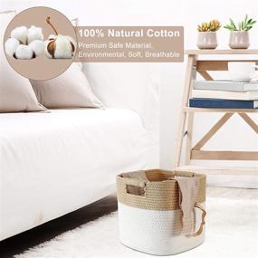 img 3 attached to 🧺 Sunla Cotton Rope Storage Baskets Set of 3: Foldable & Decorative Storage Woven Basket with Handles - Ideal for Clothes, Toys, Books, Nursery, and Makeup - Yellow White (10.5"x10.5"x11")