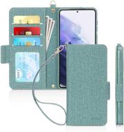 📱 skycase galaxy s21 case 6.2", samsung galaxy s21 wallet case with rfid blocking, handmade flip folio wallet case for samsung galaxy s21 6.2" 2021, green - detachable hand strap and card slots logo