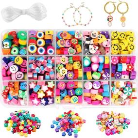 img 4 attached to 🍓 300PCS Joicee Fruit Smiley Polymer Clay Beads - 15 Styles Flower Letter Soft Beads for Women Girls Jewelry Making DIY Bracelet Necklace Earring Accessories with 4m Crystal Elastic String
