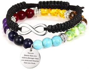 img 4 attached to RINHOO 2-Piece Chakras Bracelet Set - Reiki Healing Beads with Infinity Inspirational Cuff Bracelet