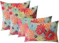 🌼 rsh decor indoor outdoor set of 4 lumbar decorative toss throw pillows - yellow, orange, blue, pink bright artistic floral - square and lumbar pillows logo