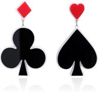 unique onlyjump acrylic poker earrings for women girls – funny red & black hearts, spades, squares & clubs playing cards pattern – dangle drop statement earrings – jewelry gift logo