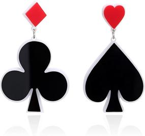 img 4 attached to Unique ONLYJUMP Acrylic Poker Earrings for Women Girls – Funny Red & Black Hearts, Spades, Squares & Clubs Playing Cards Pattern – Dangle Drop Statement Earrings – Jewelry Gift