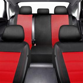 img 2 attached to PIC AUTO Universal Fit Full Set Mesh And Leather Car Seat Cover(Red)