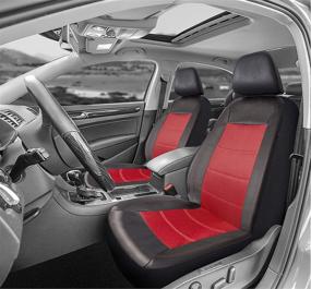 img 3 attached to PIC AUTO Universal Fit Full Set Mesh And Leather Car Seat Cover(Red)