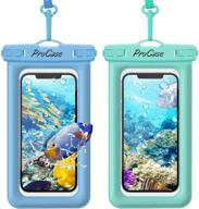 🏖️ procase floating waterproof phone pouch - 2 pack, blue green - for iphone 13 pro max/ 12 pro max 11 xs xr 8 7 plus galaxy pixel up to 7.0" - ideal for beach swimming logo