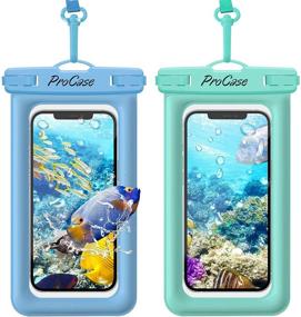 img 4 attached to 🏖️ ProCase Floating Waterproof Phone Pouch - 2 Pack, Blue Green - for iPhone 13 Pro Max/ 12 Pro Max 11 XS XR 8 7 Plus Galaxy Pixel up to 7.0" - Ideal for Beach Swimming