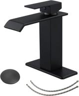 💧 modern matte black waterfall bathroom faucet single hole with pop up drain parts, bath spout, vanity stopper overflow, and supply hose - single handle logo