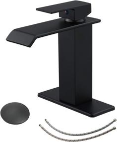 img 4 attached to 💧 Modern Matte Black Waterfall Bathroom Faucet Single Hole with Pop Up Drain Parts, Bath Spout, Vanity Stopper Overflow, and Supply Hose - Single Handle