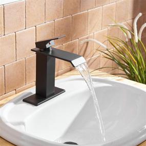 img 2 attached to 💧 Modern Matte Black Waterfall Bathroom Faucet Single Hole with Pop Up Drain Parts, Bath Spout, Vanity Stopper Overflow, and Supply Hose - Single Handle