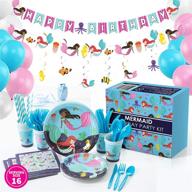 🧜 whoobli mermaid party supplies (serves 16), complete mermaid birthday party supplies - plates, cups, spoons, forks, napkins. mermaid party decorations for little girls logo