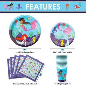 img 1 attached to 🧜 WhooBli Mermaid Party Supplies (Serves 16), Complete Mermaid Birthday Party Supplies - Plates, Cups, Spoons, Forks, Napkins. Mermaid Party Decorations for Little Girls