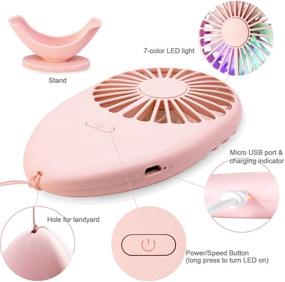 img 2 attached to 🌸 Ronessy Personal Fan - Hand Fan Necklace Fan Desk Fan Portable 7-color LED Travel Fan 2-Speed USB Rechargeable for Women Men Kids Outdoor (Pink)