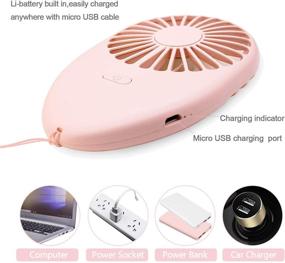 img 1 attached to 🌸 Ronessy Personal Fan - Hand Fan Necklace Fan Desk Fan Portable 7-color LED Travel Fan 2-Speed USB Rechargeable for Women Men Kids Outdoor (Pink)