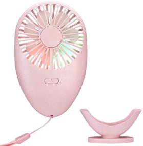 img 4 attached to 🌸 Ronessy Personal Fan - Hand Fan Necklace Fan Desk Fan Portable 7-color LED Travel Fan 2-Speed USB Rechargeable for Women Men Kids Outdoor (Pink)