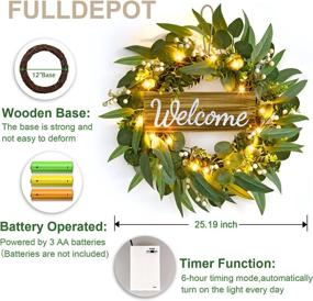 img 2 attached to 🎀 Fulldepot 25.19 Inch Artificial Eucalyptus Wreath with Light and Welcome Sign – Farmhouse Décor for Front Door, Wall, Window, Party, Christmas – Festive Front Porch Decoration