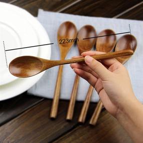 img 2 attached to 🍴 Japanese Natural Plant Ellipse Wooden Ladle Spoon Set for Cooking, Mixing, Stirring - 6-Piece Nonstick Kitchen Utensils for Eating, Honey, Tea, Soda, Dessert - Ideal for Coconut Bowls and Pots