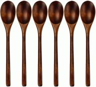 🍴 japanese natural plant ellipse wooden ladle spoon set for cooking, mixing, stirring - 6-piece nonstick kitchen utensils for eating, honey, tea, soda, dessert - ideal for coconut bowls and pots logo