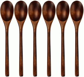 img 4 attached to 🍴 Japanese Natural Plant Ellipse Wooden Ladle Spoon Set for Cooking, Mixing, Stirring - 6-Piece Nonstick Kitchen Utensils for Eating, Honey, Tea, Soda, Dessert - Ideal for Coconut Bowls and Pots