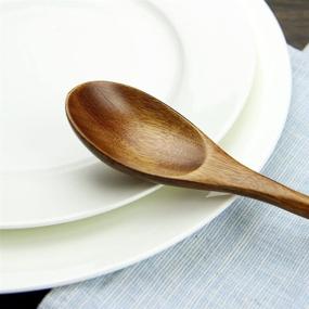 img 1 attached to 🍴 Japanese Natural Plant Ellipse Wooden Ladle Spoon Set for Cooking, Mixing, Stirring - 6-Piece Nonstick Kitchen Utensils for Eating, Honey, Tea, Soda, Dessert - Ideal for Coconut Bowls and Pots