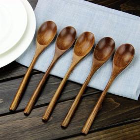 img 3 attached to 🍴 Japanese Natural Plant Ellipse Wooden Ladle Spoon Set for Cooking, Mixing, Stirring - 6-Piece Nonstick Kitchen Utensils for Eating, Honey, Tea, Soda, Dessert - Ideal for Coconut Bowls and Pots