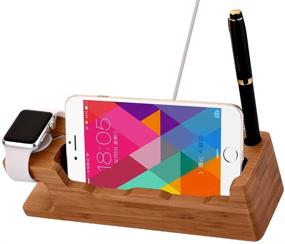 img 2 attached to 🔌 Bamboo Wood Desktop Charging Dock Station: Compatible with iPhone Xs MAX XR X 8 7 6 6S Plus, Apple Watch, Samsung Galaxy, LG, HTC, and More!