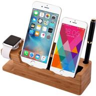 🔌 bamboo wood desktop charging dock station: compatible with iphone xs max xr x 8 7 6 6s plus, apple watch, samsung galaxy, lg, htc, and more! logo