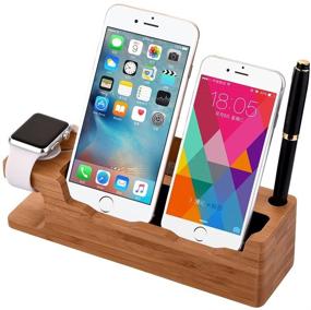 img 4 attached to 🔌 Bamboo Wood Desktop Charging Dock Station: Compatible with iPhone Xs MAX XR X 8 7 6 6S Plus, Apple Watch, Samsung Galaxy, LG, HTC, and More!