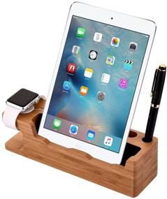 img 3 attached to 🔌 Bamboo Wood Desktop Charging Dock Station: Compatible with iPhone Xs MAX XR X 8 7 6 6S Plus, Apple Watch, Samsung Galaxy, LG, HTC, and More!