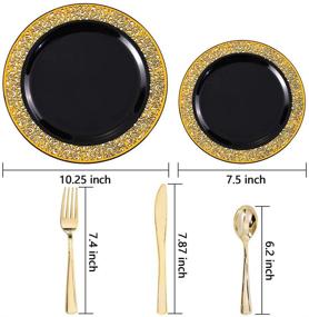 img 3 attached to BUCLA 125PCS Black Plastic Plates with Gold Rim + Disposable Gold Plastic Silverware - Elegant Gold Lace Dinnerware for Weddings & Parties