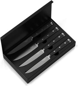 img 3 attached to 🔪 Набор из 4 стейковых ножей из нержавеющей высокоуглеродистой стали - не зазубренные супер острые премиум лезвия с черными ореховыми ручками с тремя заклепками