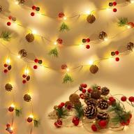 🎄 30-led christmas garland with lights: festive 10 ft pinecone string lights, red berry bell & pine needle xmas decor battery operated fairy string lights – perfect christmas & new year holiday party decorations логотип