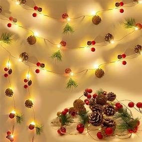 img 4 attached to 🎄 30-LED Christmas Garland with Lights: Festive 10 ft Pinecone String Lights, Red Berry Bell & Pine Needle Xmas Decor Battery Operated Fairy String Lights – Perfect Christmas & New Year Holiday Party Decorations