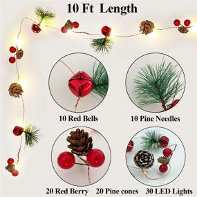 img 3 attached to 🎄 30-LED Christmas Garland with Lights: Festive 10 ft Pinecone String Lights, Red Berry Bell & Pine Needle Xmas Decor Battery Operated Fairy String Lights – Perfect Christmas & New Year Holiday Party Decorations