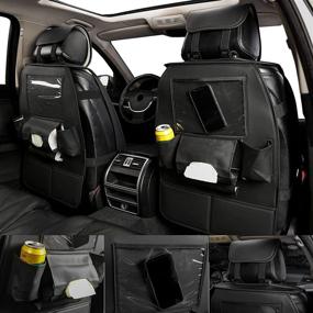 img 3 attached to 🚗 ISFC INSURFINSPORT 5 автомобильные чехлы для сидений - черные и синие кожаные сиденья с отделением для хранения и водонепроницаемым дизайном для седана, внедорожника, грузовика (Ford, Mazda, Chevrolet)