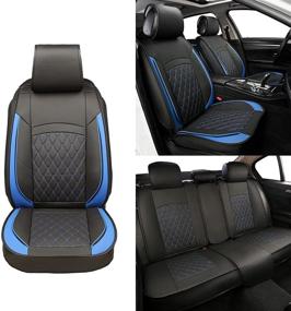 img 4 attached to 🚗 ISFC INSURFINSPORT 5 автомобильные чехлы для сидений - черные и синие кожаные сиденья с отделением для хранения и водонепроницаемым дизайном для седана, внедорожника, грузовика (Ford, Mazda, Chevrolet)