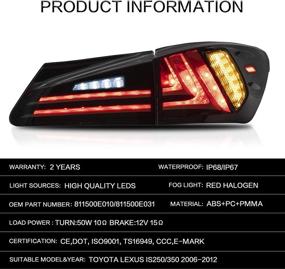 img 1 attached to 🚗 VLAND Smoked LED DRL Taillights for 2006-2013 Lexus Sedan XE20 IS250 IS350, Reverse Lights, Plug-and-Play, Fast 3-5 Day Delivery