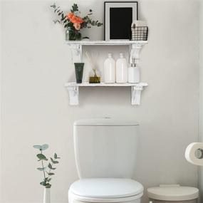 img 3 attached to COZYYROME Rustic White Bathroom Shelf Over Toilet: Decorative Wall Storage Shelves for Farmhouse-Inspired Bathroom, Laundry Room, and Living Room Organizer