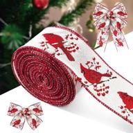 🎄 vibrant coskaka red cardinal with berries christmas ribbon: perfect for festive tree decor, gift wrapping, weddings, wreaths, and diy crafts - 2.5" x 10 yard logo