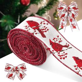 img 4 attached to 🎄 Vibrant Coskaka Red Cardinal with Berries Christmas Ribbon: Perfect for Festive Tree Decor, Gift Wrapping, Weddings, Wreaths, and DIY Crafts - 2.5" x 10 Yard