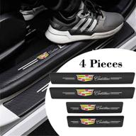 🚗 set of 4 carbon fiber door entry guard threshold scratch pad film compatible with cadillac vehicles - decorative sticker protectors for front/rear sill plates logo