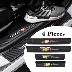 img 4 attached to 🚗 Set of 4 Carbon Fiber Door Entry Guard Threshold Scratch Pad Film Compatible with Cadillac Vehicles - Decorative Sticker Protectors for Front/Rear Sill Plates